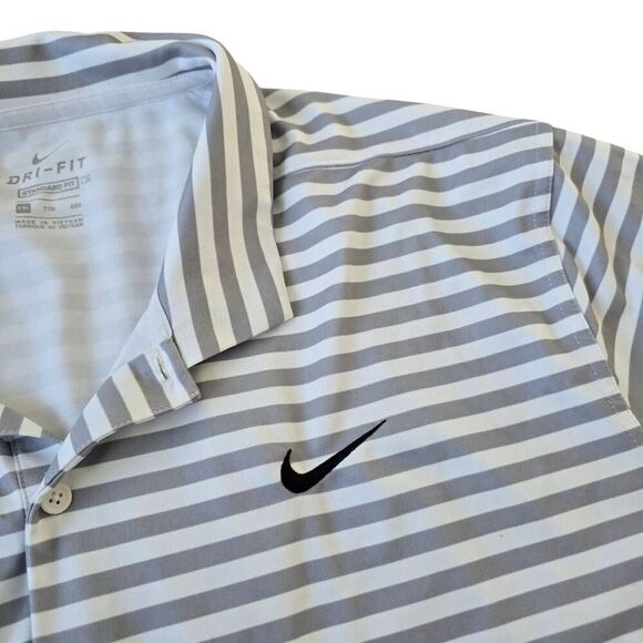 Nike Dri-Fit T-Shirt Men's 2XL Gray White Stripe Collared Standard Fit Normcore - Picture 4 of 7